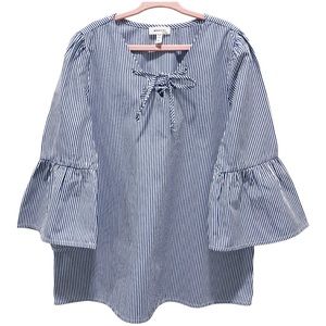 Monteau Blue Stripe Bell Sleeve Blouse